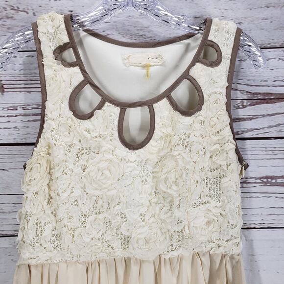 A'reve Women's Cream Floral Lace Contrast Sleeveless Dress Size Small - Picture 13 of 14